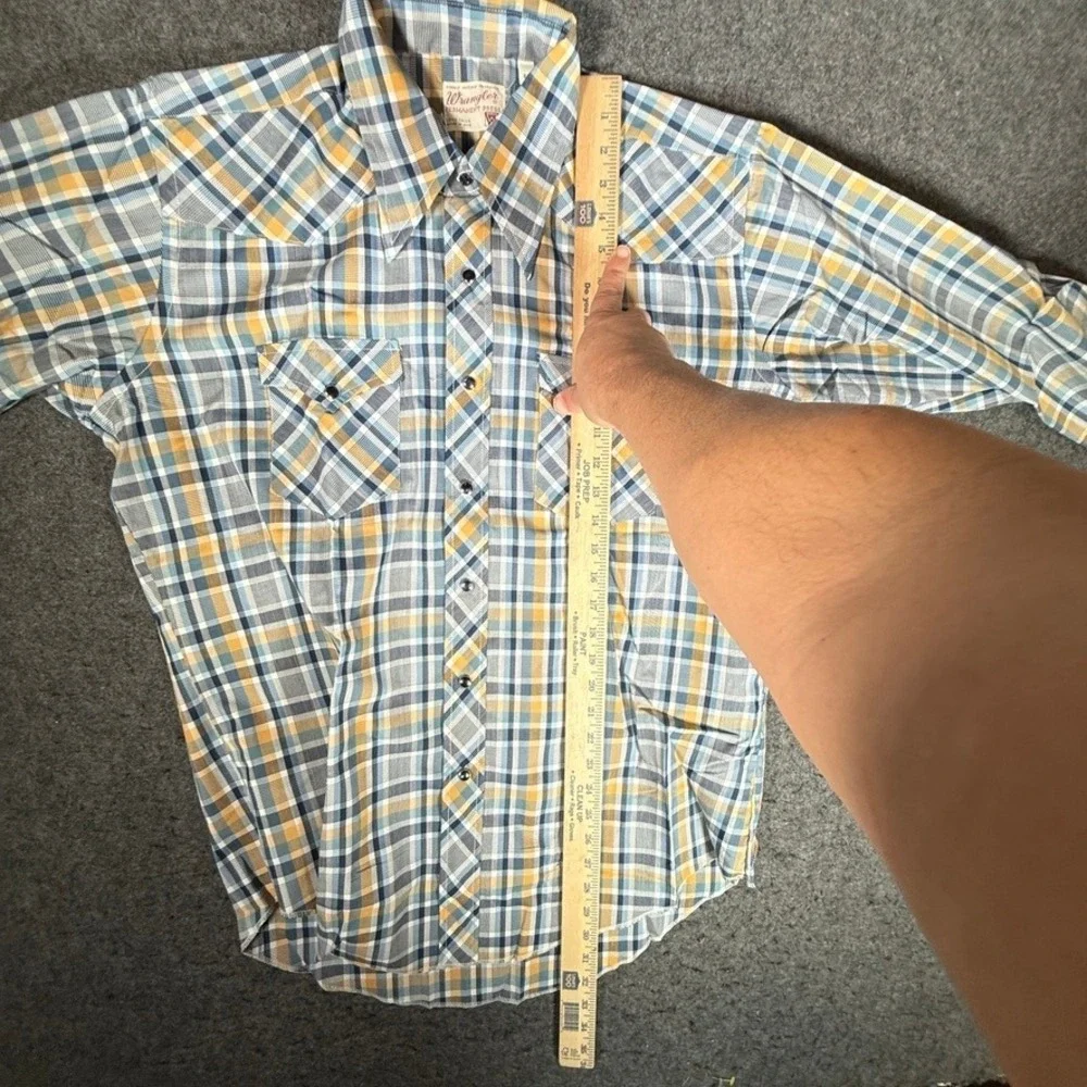 Vintage Wrangler Permanent Press Western Snap Shirt Plaid Long Tail‎ 17-34 USA L